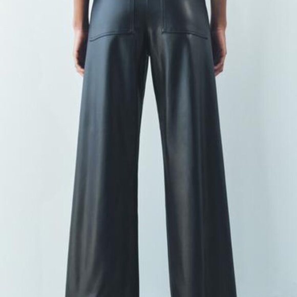 ZARA COLLECTION WIDE LEG LEATHER EFFECT PANTS 46 AND 44 Eur 3581/041/800 12 And - Picture 4 of 6